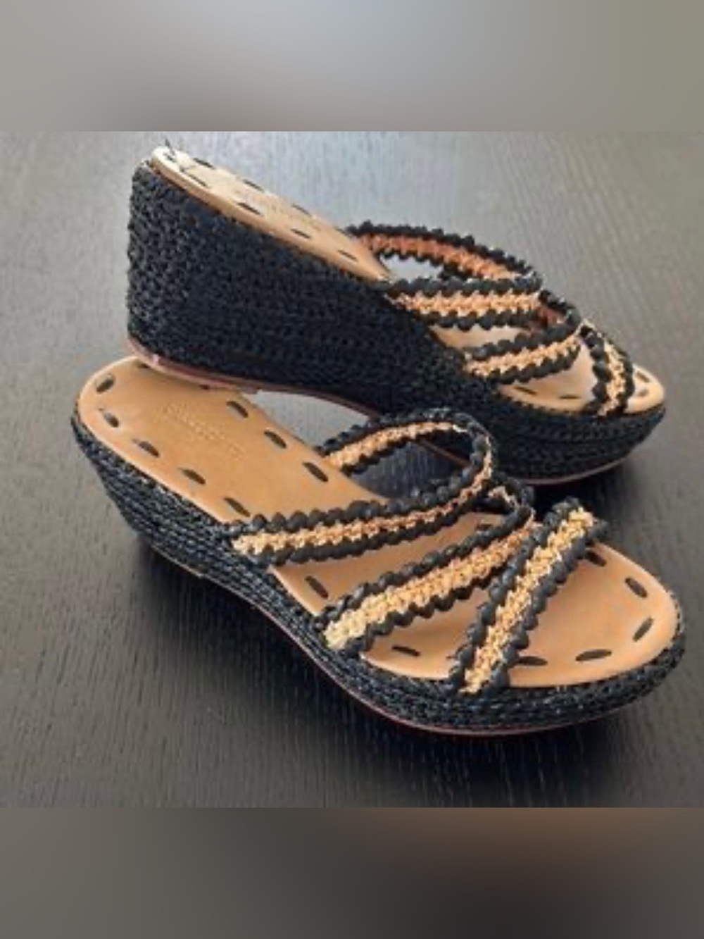 Braided Slide Sandals in Black and Tan